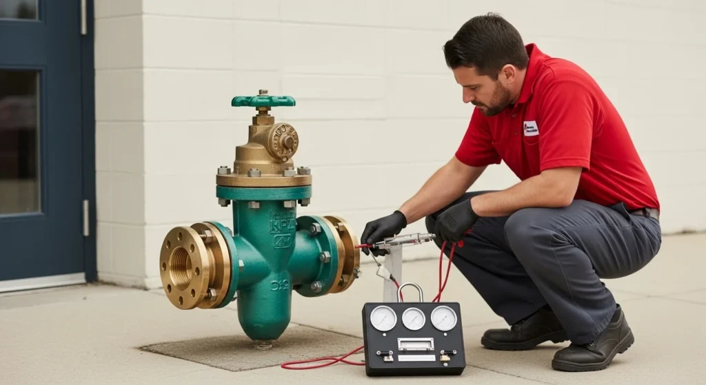 Technician testing valve with pressure gauges